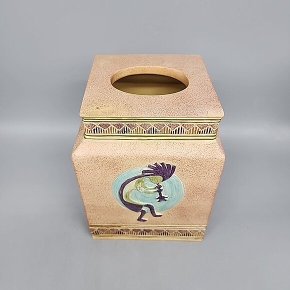 Kokopelli Vohann California Resin Square Tissue Box Holder Southwestern - Picture 2 of 4